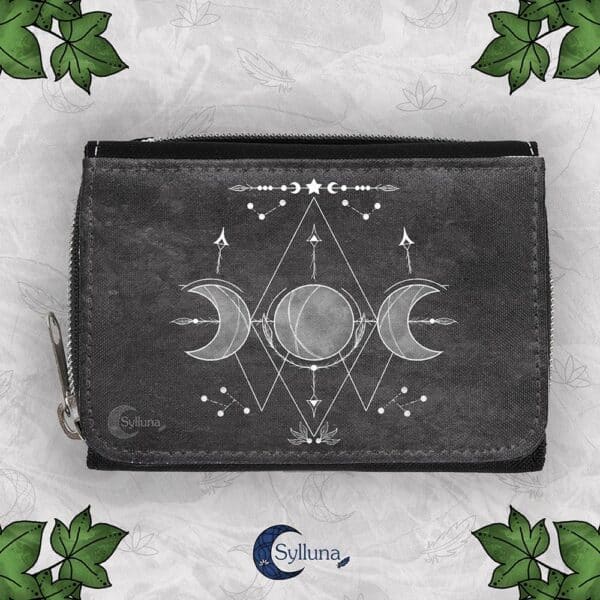 Portemonnee met Rits- Drievoudige Maan Zwart