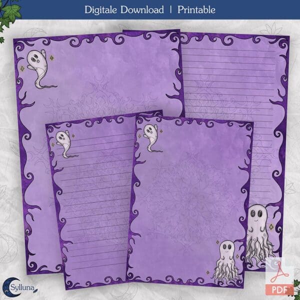 Schrijfpapier en Journal Papier Set-Spookjes Paars-Sylluna 1
